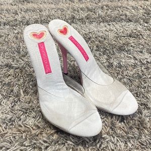 Promiscuous clear pink slip on sandal 5in heels sz 7